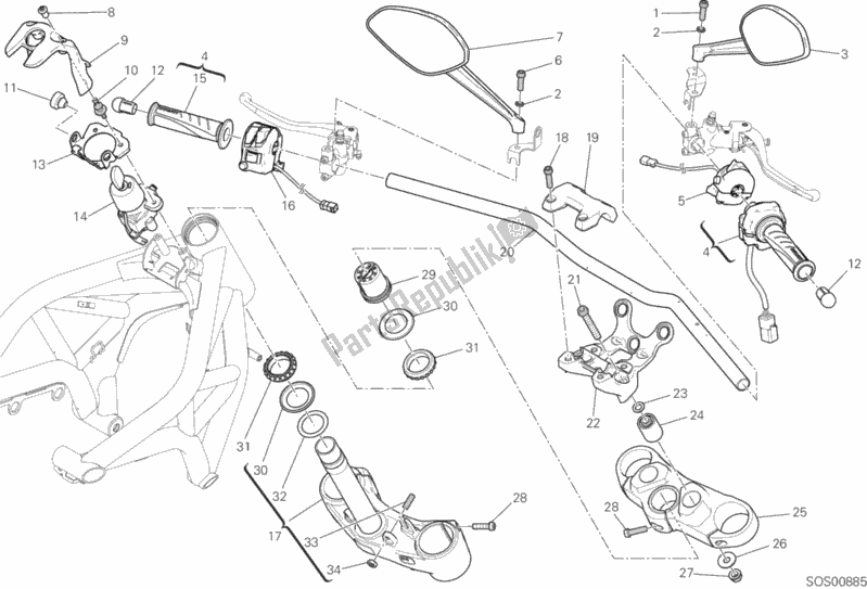 All parts for the Handlebar And Controls of the Ducati Monster 821 Stealth 2019